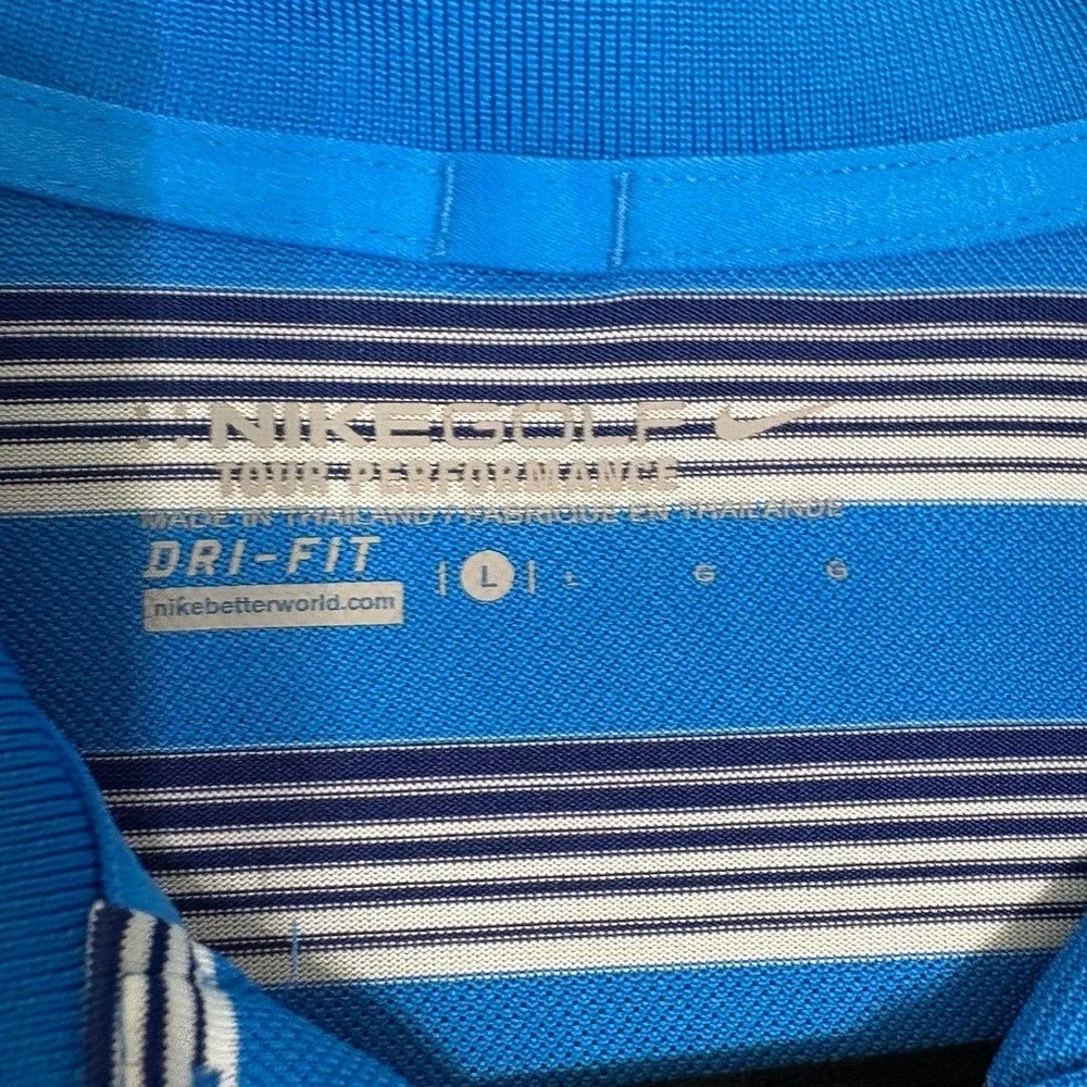Nike Golf Polo Shirt Mens L Blue Dri-Fit Tour‎ Performance Striped Short Sleeve